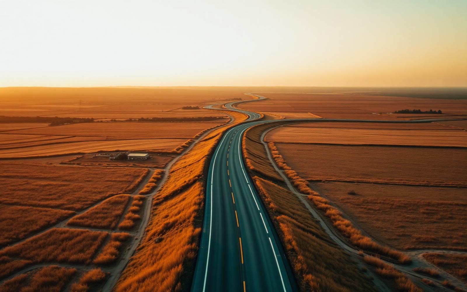Open highway at sunset